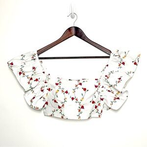 Zara White Floral Ruffle Sleeve Crop Top Square Neck Romantic Cottagecore Small